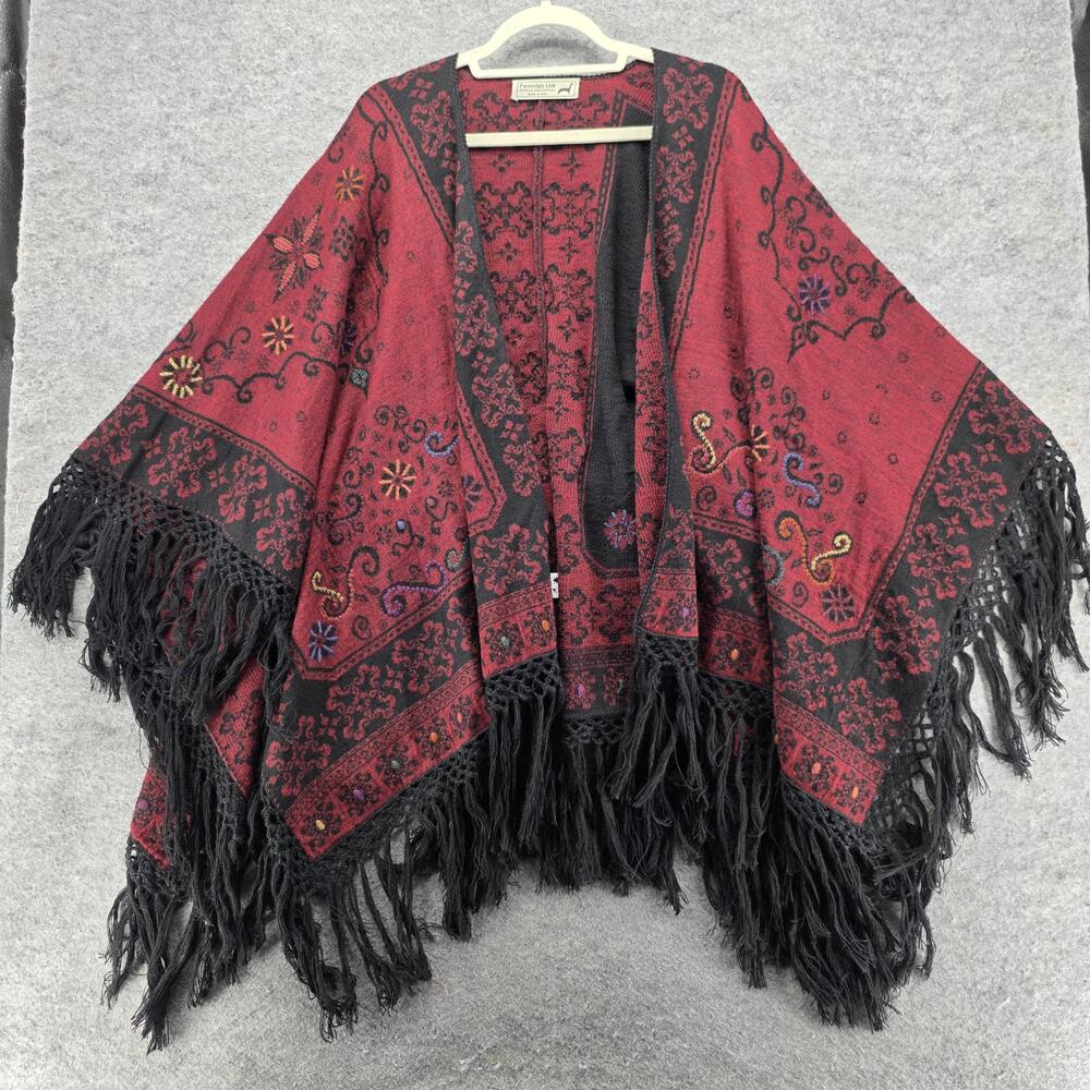 Peruvian Link Shawl/Wrap Womens Red Pashmina Floral Alpaca Blend Fringe